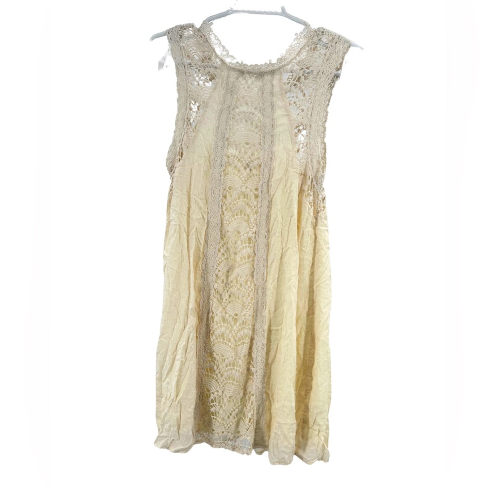 Entro Cream Mini lace boho sleeveless dress S flowy romantic feminine Swiss dot